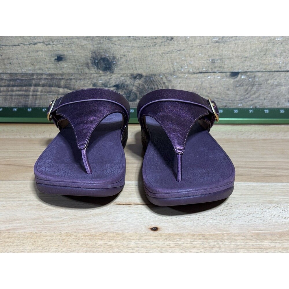 🔥Fitflop Women's Lulu Adjustable Leather Toe-Post Sandals Size 9 Plum Colorway - Picture 6 of 10